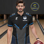 Personalized Bowling Jersey Custom Black And Blue Bowling Team Shirt Polo & 1/4 Zip