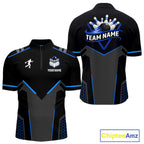 Personalized Bowling Jersey Custom Black And Blue Bowling Team Shirt Polo & 1/4 Zip