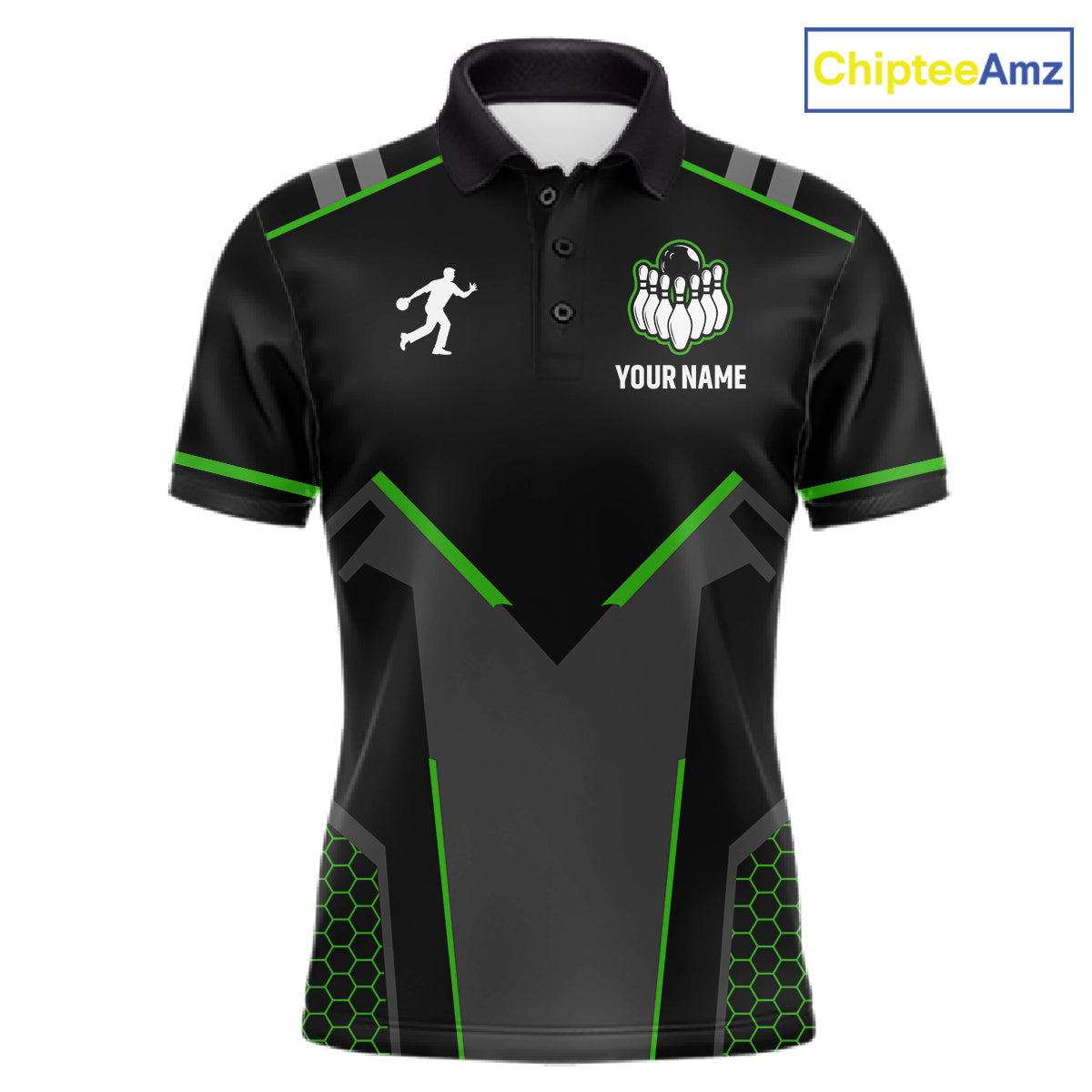 Personalized Bowling Jersey, Custom Black And Green Bowling Team Shirt Polo & 1/4 Zip