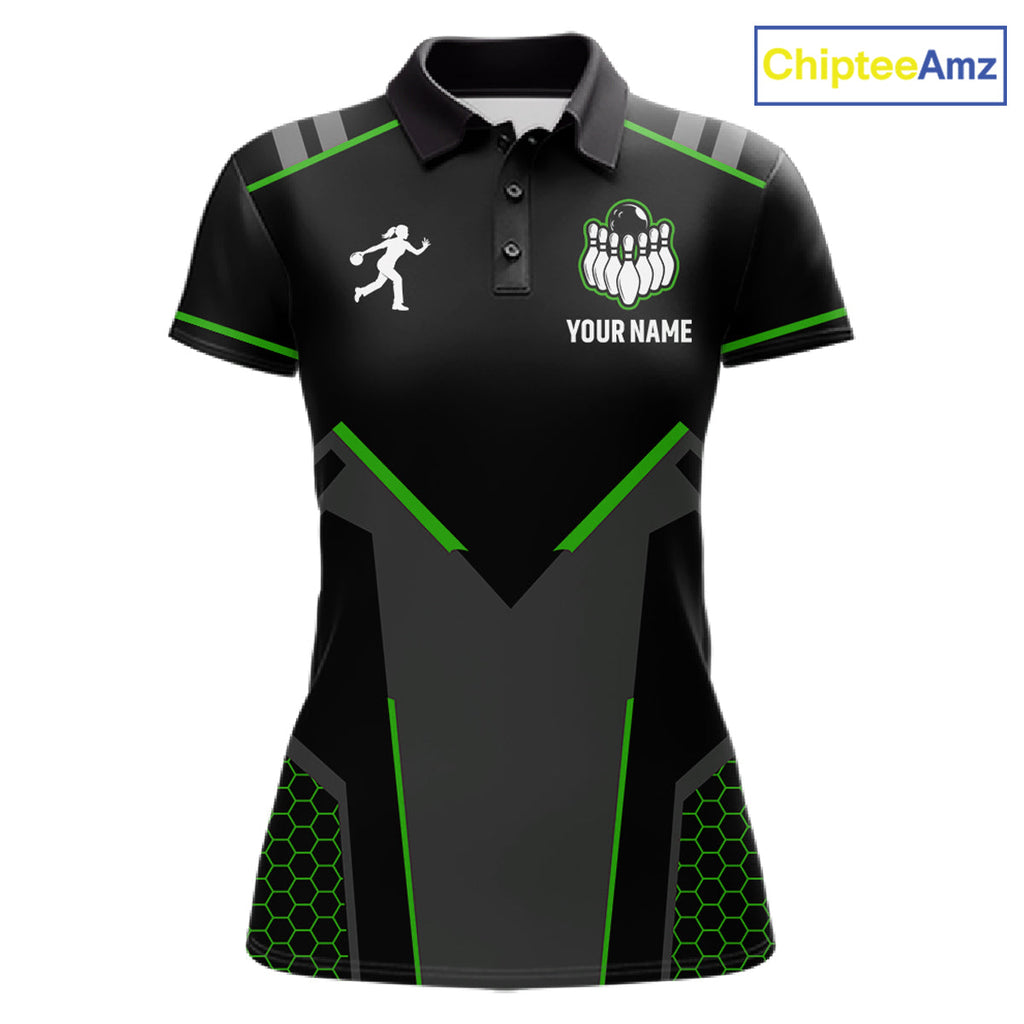 Personalized Bowling Jersey, Custom Black And Green Bowling Team Shirt Polo & 1/4 Zip