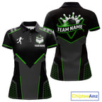 Personalized Bowling Jersey, Custom Black And Green Bowling Team Shirt Polo & 1/4 Zip