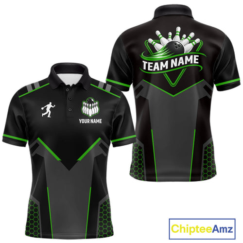 Personalized Bowling Jersey, Custom Black And Green Bowling Team Shirt Polo & 1/4 Zip