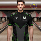 Personalized Bowling Jersey, Custom Black And Green Bowling Team Shirt Polo & 1/4 Zip
