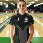Personalized Bowling Jersey, Custom Black And Green Bowling Team Shirt Polo & 1/4 Zip
