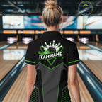 Personalized Bowling Jersey, Custom Black And Green Bowling Team Shirt Polo & 1/4 Zip