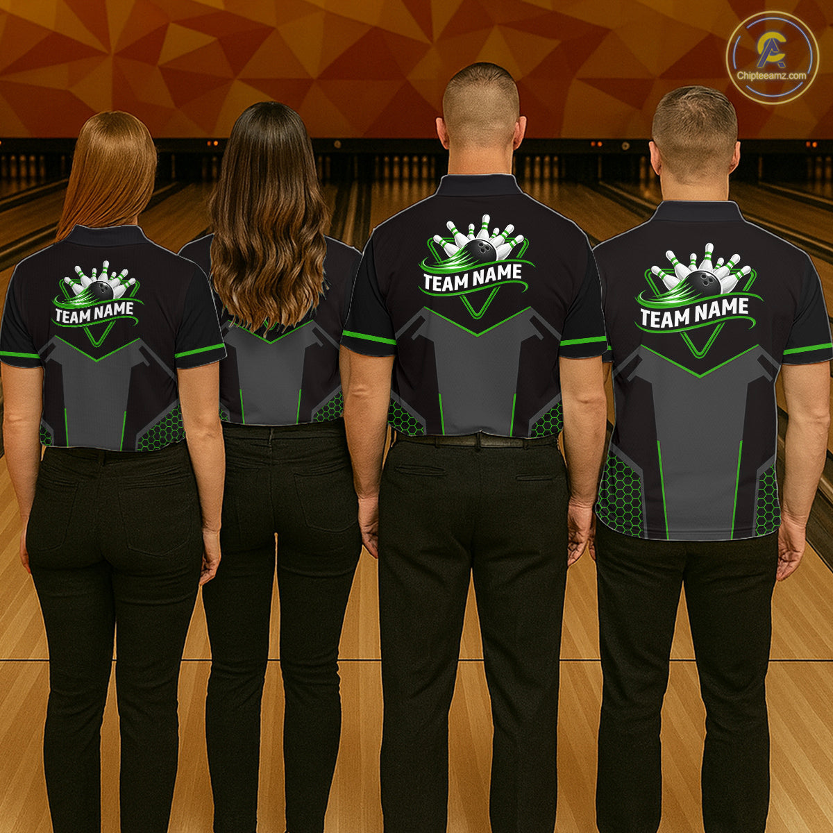 Personalized Bowling Jersey, Custom Black And Green Bowling Team Shirt Polo & 1/4 Zip