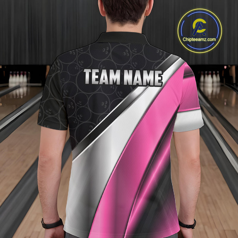 Custom Pink, Black And Silver Bowling Shirt Bowling League Jersey Bowling Tournament Shirt
