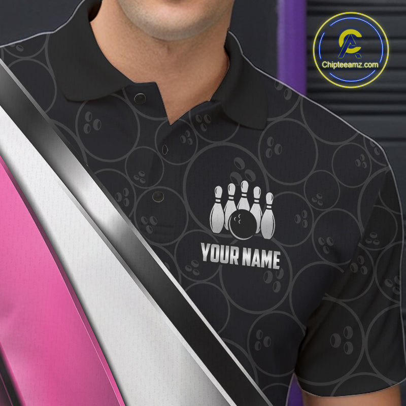 Custom Pink, Black And Silver Bowling Shirt Bowling League Jersey Bowling Tournament Shirt
