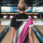Custom Pink, Black And Silver Bowling Shirt Bowling League Jersey Bowling Tournament Shirt