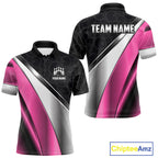 Custom Pink, Black And Silver Bowling Shirt Bowling League Jersey Bowling Tournament Shirt