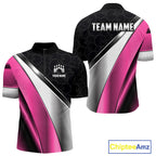 Custom Pink, Black And Silver Bowling Shirt Bowling League Jersey Bowling Tournament Shirt