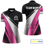 Custom Pink, Black And Silver Bowling Shirt Bowling League Jersey Bowling Tournament Shirt