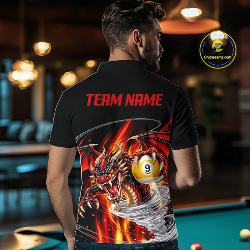 Black And Red 8 Ball 9 Ball Flaming Dragon Billiard Shirts Custom Tornado Pool Team Jersey