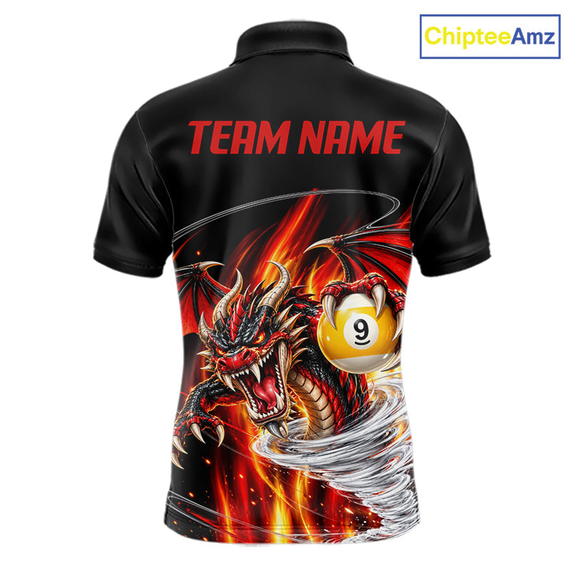 Black And Red 8 Ball 9 Ball Flaming Dragon Billiard Shirts Custom Tornado Pool Team Jersey