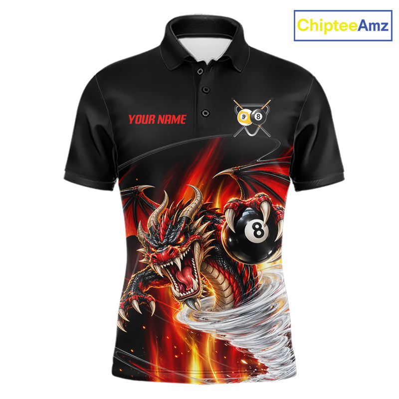 Black And Red 8 Ball 9 Ball Flaming Dragon Billiard Shirts Custom Tornado Pool Team Jersey