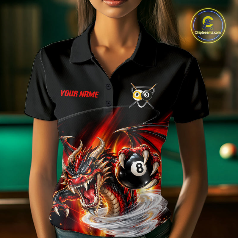 Black And Red 8 Ball 9 Ball Flaming Dragon Billiard Shirts Custom Tornado Pool Team Jersey