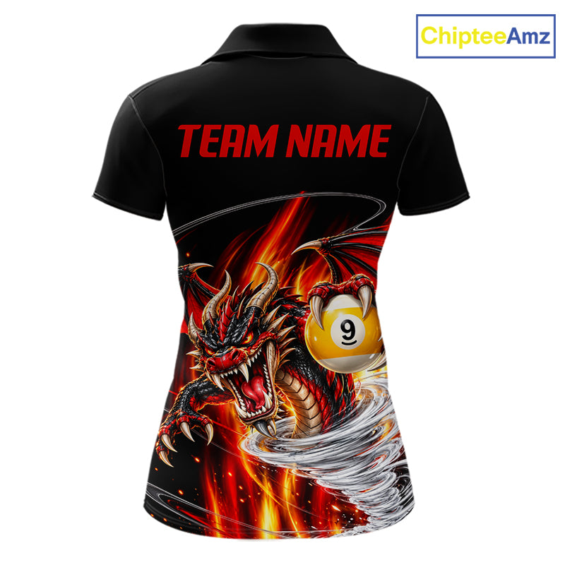 Black And Red 8 Ball 9 Ball Flaming Dragon Billiard Shirts Custom Tornado Pool Team Jersey