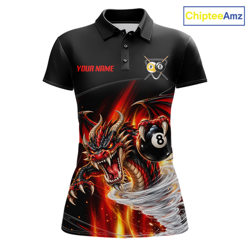 Black And Red 8 Ball 9 Ball Flaming Dragon Billiard Shirts Custom Tornado Pool Team Jersey
