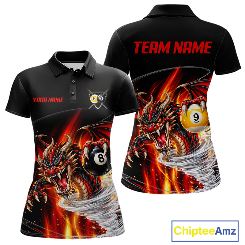 Black And Red 8 Ball 9 Ball Flaming Dragon Billiard Shirts Custom Tornado Pool Team Jersey
