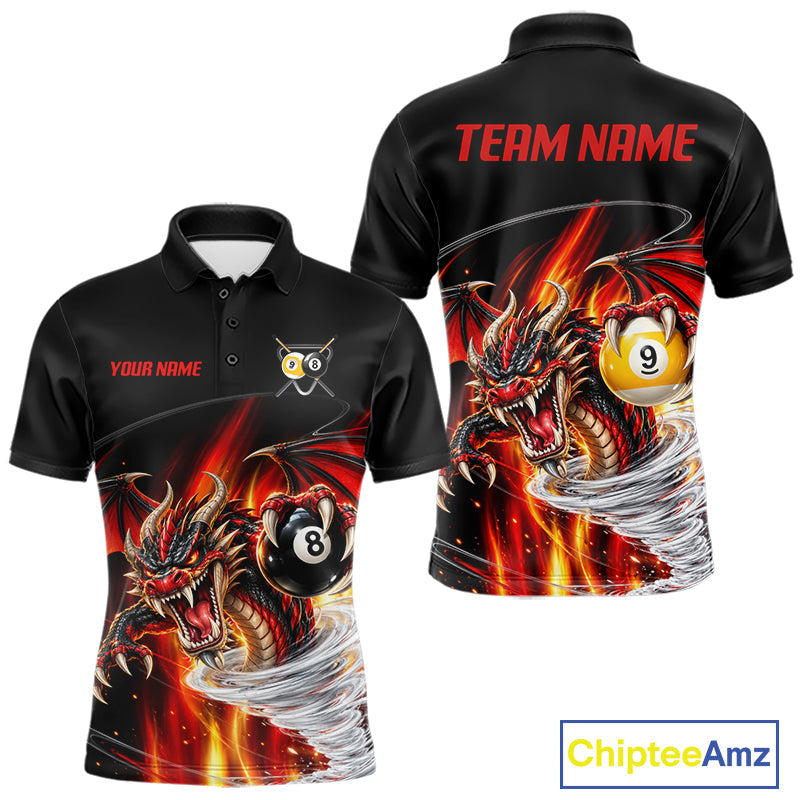 Black And Red 8 Ball 9 Ball Flaming Dragon Billiard Shirts Custom Tornado Pool Team Jersey