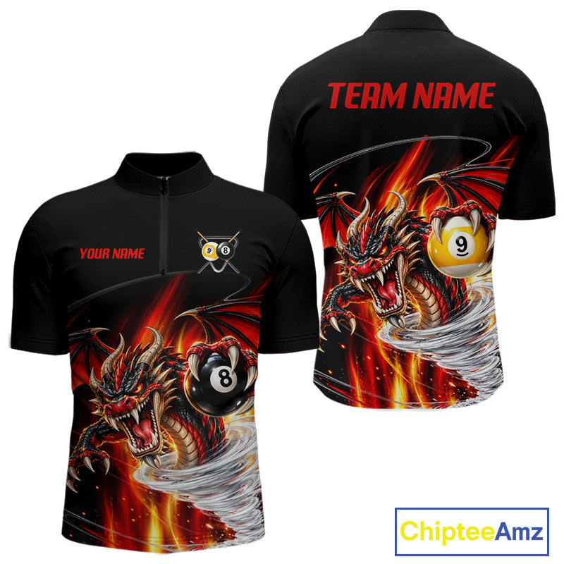 Black And Red 8 Ball 9 Ball Flaming Dragon Billiard Shirts Custom Tornado Pool Team Jersey