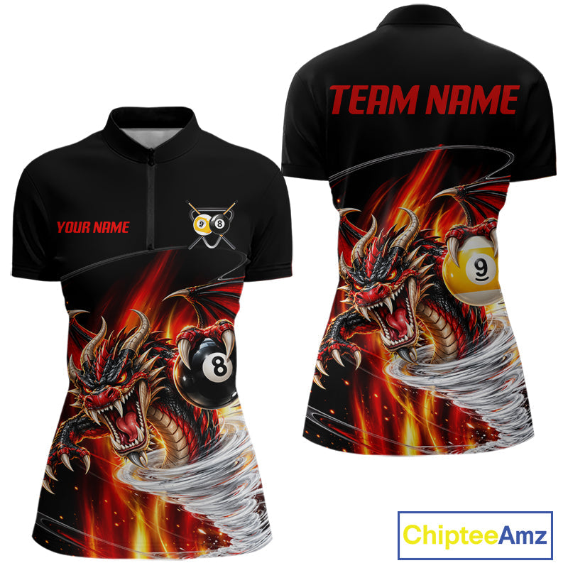 Black And Red 8 Ball 9 Ball Flaming Dragon Billiard Shirts Custom Tornado Pool Team Jersey