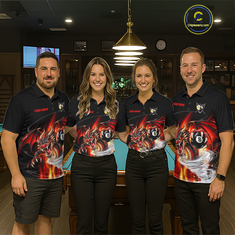 Black And Red 8 Ball 9 Ball Flaming Dragon Billiard Shirts Custom Tornado Pool Team Jersey