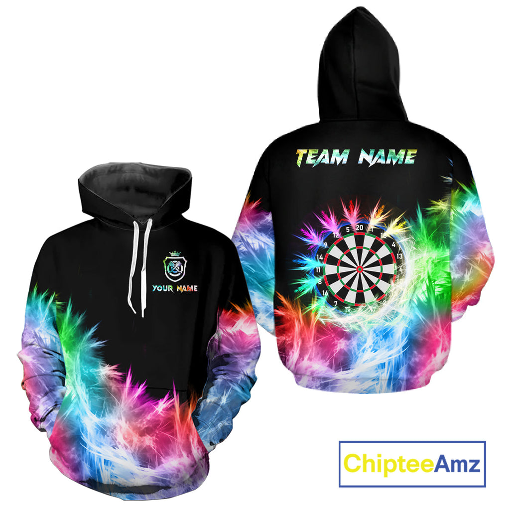 Funny Icy Colorful Light Darts Hoodie Custom Darts Team Jersey 3D Hoodie And