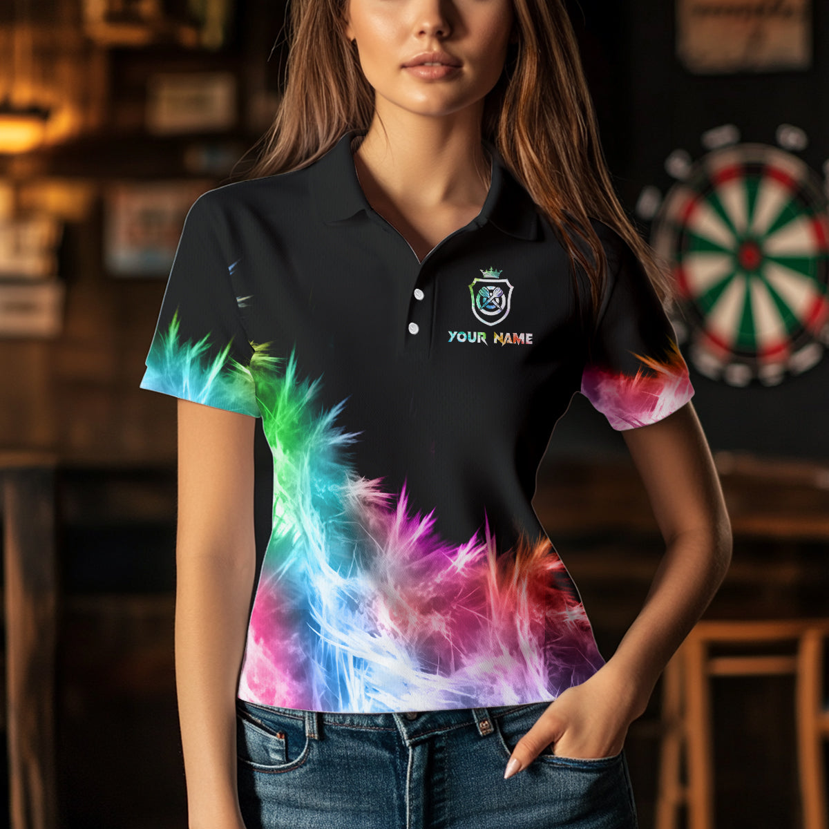 Icy Colorful Light Darts Polo & Quarter Zip Shirts Custom Dart Shirts For Team Darts Jerseys