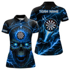 Personalized Blue Darts Skull Polo Shirts Custom Lightning Thunder Team League Darts Jersey