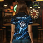 Blue Darts Skull Quarter-Zip Shirt Custom Lightning Thunder Team League Darts Jersey