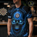 Personalized Blue Darts Skull Polo Shirts Custom Lightning Thunder Team League Darts Jersey