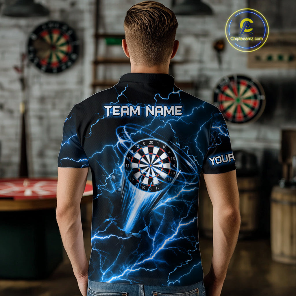 Blue Darts Skull Quarter-Zip Shirt Custom Lightning Thunder Team League Darts Jersey