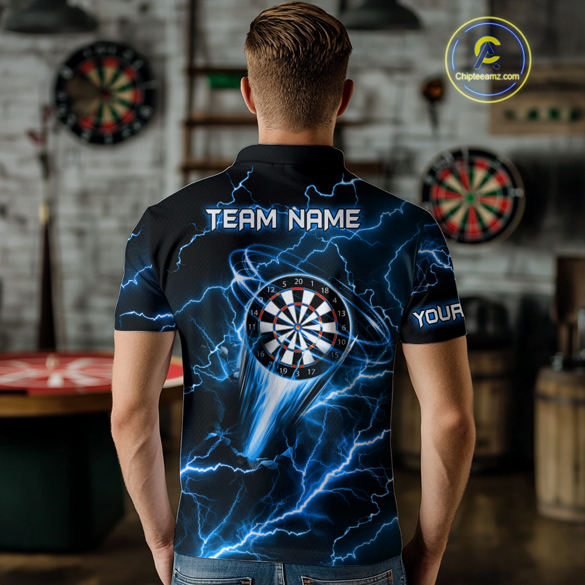 Blue Darts Skull Quarter-Zip Shirt Custom Lightning Thunder Team League Darts Jersey