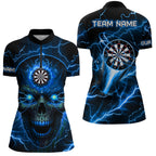 Blue Darts Skull Quarter-Zip Shirt Custom Lightning Thunder Team League Darts Jersey
