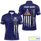 Customized Navy Blue American Flag Billiard Shirt, 8 Ball Pool Team Jersey Polo & 1/4 Zip
