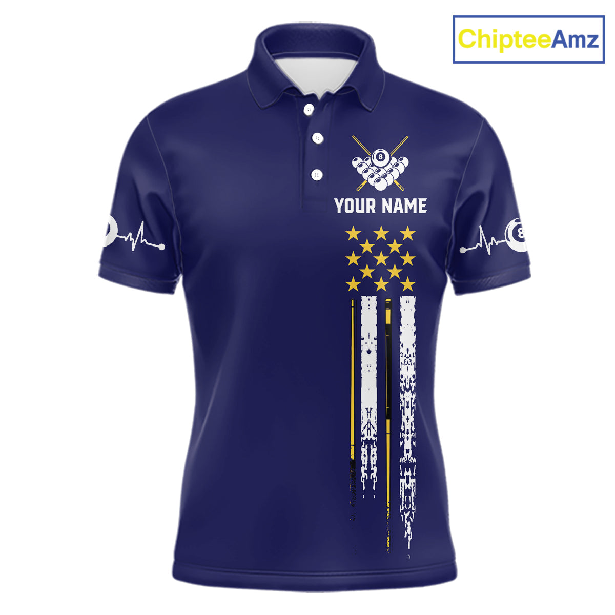 Customized Navy Blue American Flag Billiard Shirt, 8 Ball Pool Team Jersey Polo & 1/4 Zip