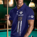 Customized Navy Blue American Flag Billiard Shirt, 8 Ball Pool Team Jersey Polo & 1/4 Zip