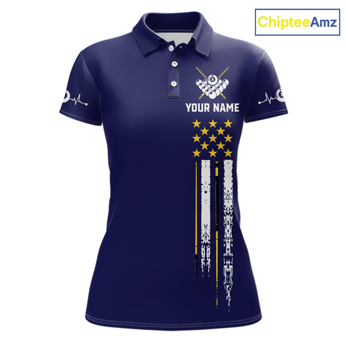 Customized Navy Blue American Flag Billiard Shirt, 8 Ball Pool Team Jersey Polo & 1/4 Zip