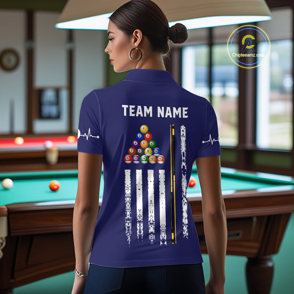 Customized Navy Blue American Flag Billiard Shirt, 8 Ball Pool Team Jersey Polo & 1/4 Zip
