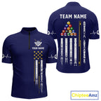 Customized Navy Blue American Flag Billiard Shirt, 8 Ball Pool Team Jersey Polo & 1/4 Zip