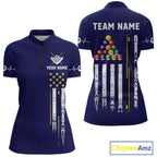 Customized Navy Blue American Flag Billiard Shirt, 8 Ball Pool Team Jersey Polo & 1/4 Zip