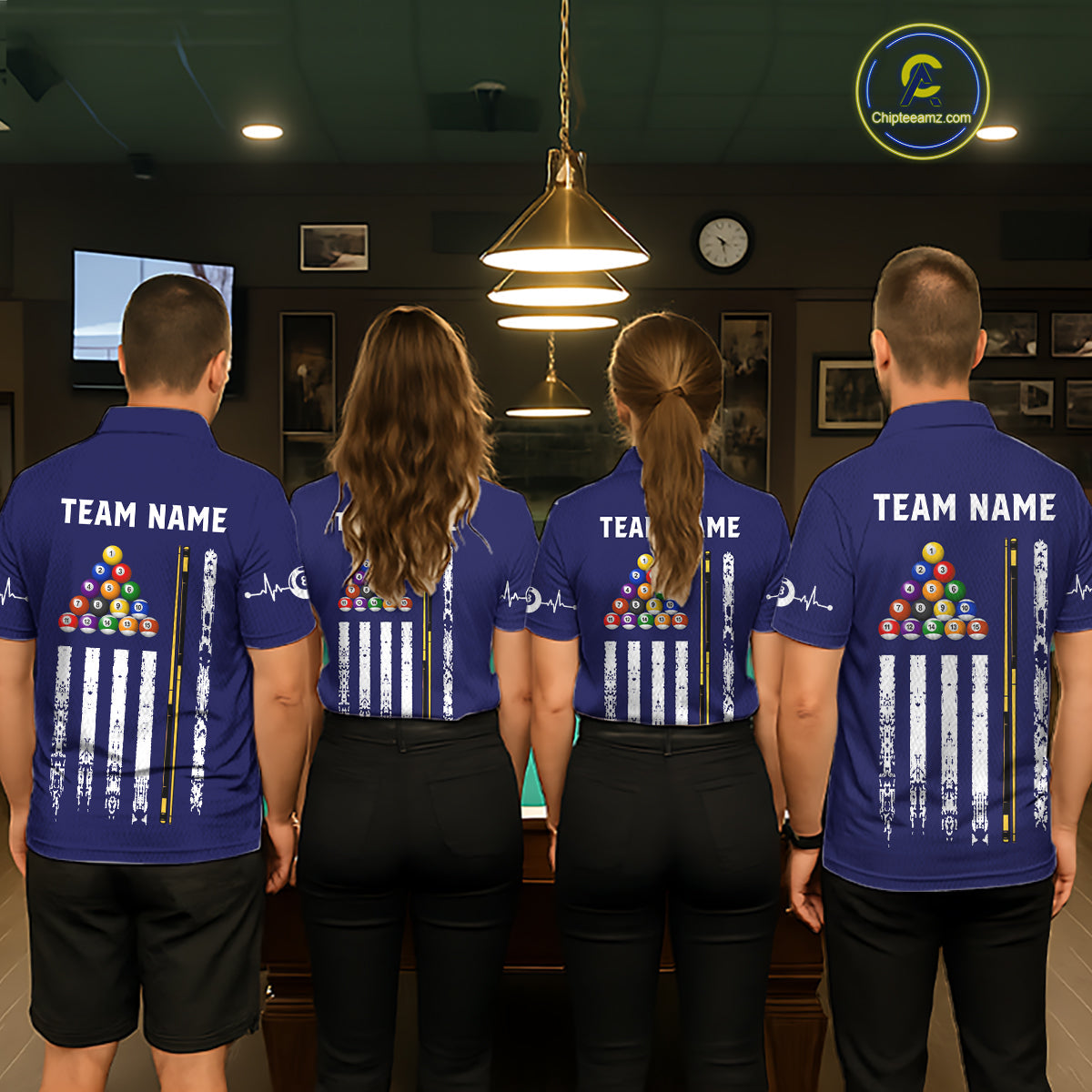 Customized Navy Blue American Flag Billiard Shirt, 8 Ball Pool Team Jersey Polo & 1/4 Zip