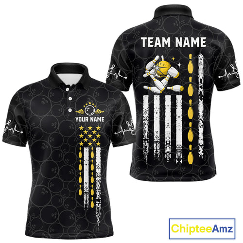 American Flag Black Bowling Shirts Custom Patriotic Bowling Team Jersey Polo & 1/4 Zip
