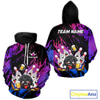 Custom Blue Purple Drunk Bowling Pins Funny Hoodie Bowling Shirts, Beer Bowling Team Jersey