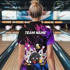 Custom Blue Purple Drunk Bowling Balls And Pins Funny Bowling Shirts, Beer Bowling Jersey