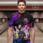 Custom Blue Purple Drunk Bowling Balls And Pins Funny Bowling Shirts, Beer Bowling Jersey