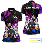Custom Blue Purple Drunk Bowling Balls And Pins Funny Bowling Shirts, Beer Bowling Jersey