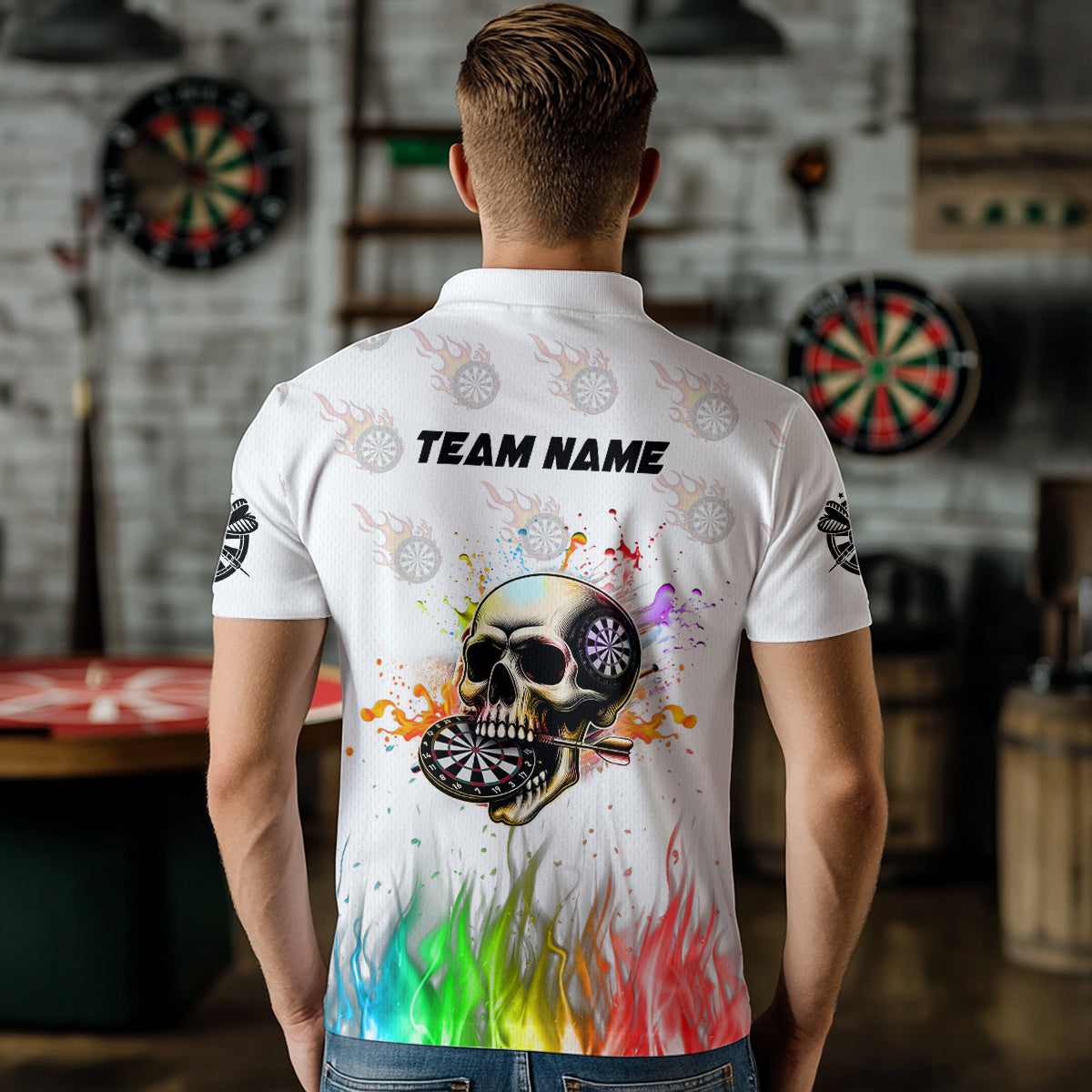 Personalized Funny 3D Darts Skull Colorful Fire Darts Shirts Custom Dart Team Jerseys