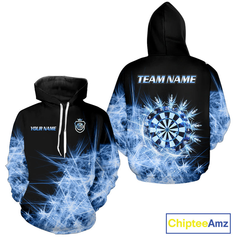Blue Dartboard Icy Light Darts Hoodie And Custom Darts Jersey, Darts Team Shirts
